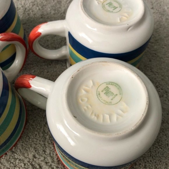 PIER 1 Imports Hand Painted Striped Coffee Tea Cup Mug Made in Italy Set (4) - Picture 12 of 13